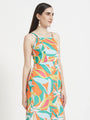 Luxury Satin Digital Print Maxi Dress With Slash Pocket