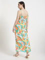 Luxury Satin Digital Print Maxi Dress With Slash Pocket