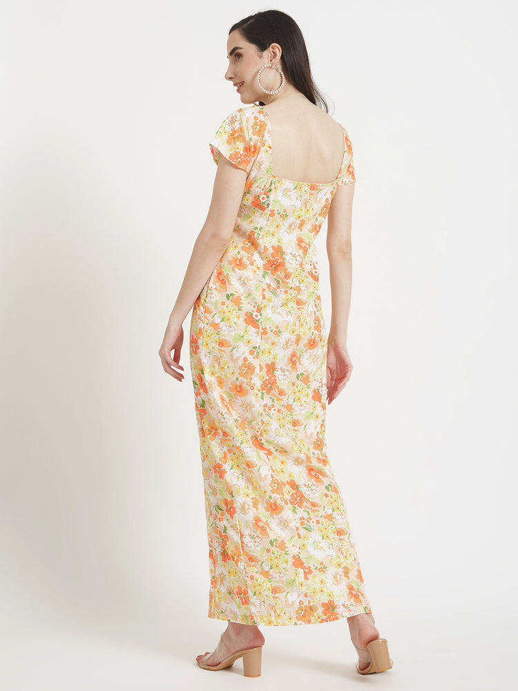 Premium American Crepe Digital Print Front Slit Body Maxi Dress With Slash Pocket
