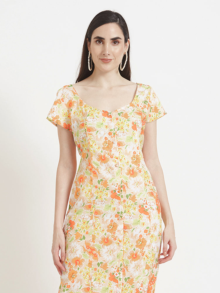 Premium American Crepe Digital Print Front Slit Body Maxi Dress With Slash Pocket