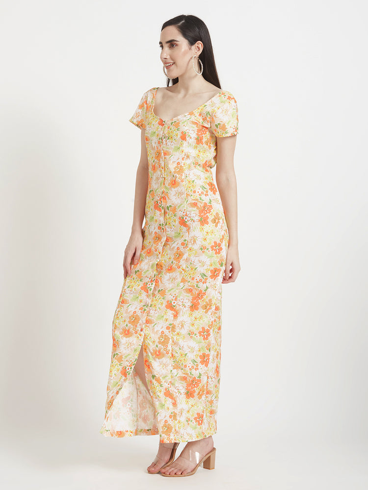 Premium American Crepe Digital Print Front Slit Body Maxi Dress With Slash Pocket