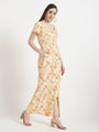 Premium American Crepe Digital Print Front Slit Body Maxi Dress With Slash Pocket