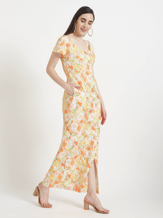 Premium American Crepe Digital Print Front Slit Body Maxi Dress With Slash Pocket
