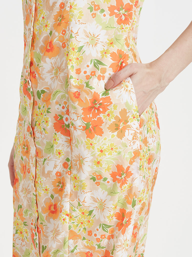 Premium American Crepe Digital Print Front Slit Body Maxi Dress With Slash Pocket