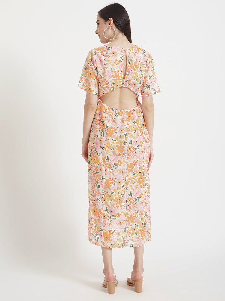 Luxury Cambric Digital Print Maxi Dress With Slash Pocket