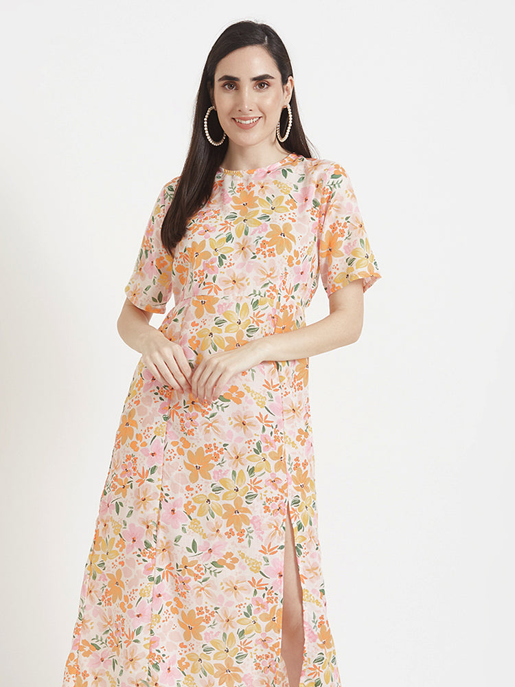 Luxury Cambric Digital Print Maxi Dress With Slash Pocket