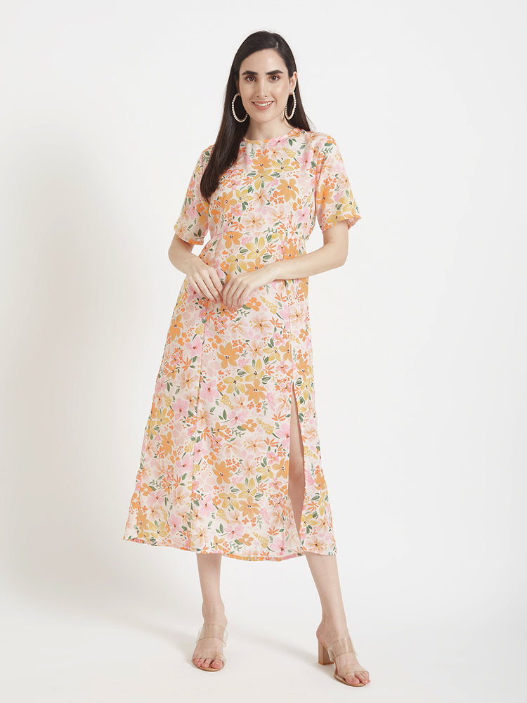 Luxury Cambric Digital Print Maxi Dress With Slash Pocket