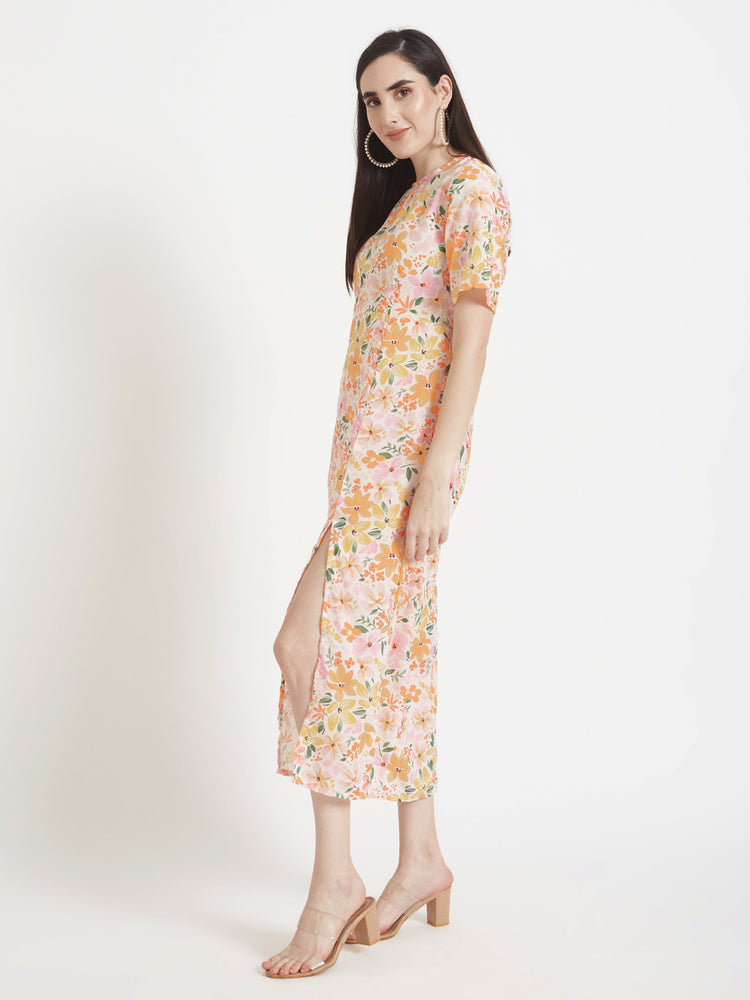 Luxury Cambric Digital Print Maxi Dress With Slash Pocket