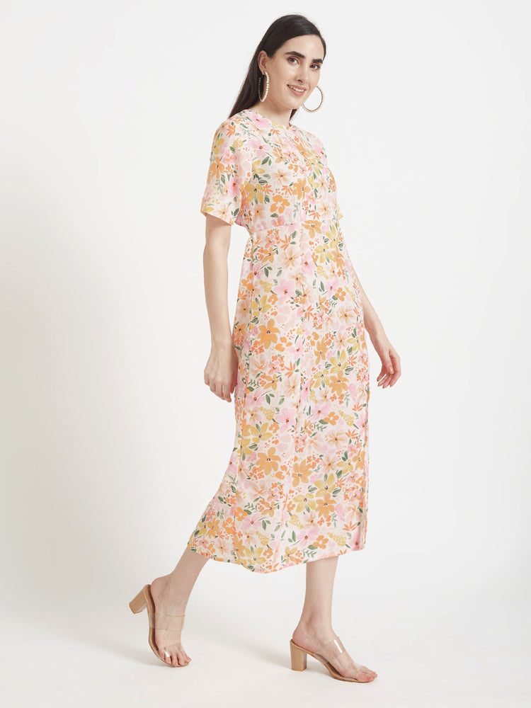 Luxury Cambric Digital Print Maxi Dress With Slash Pocket