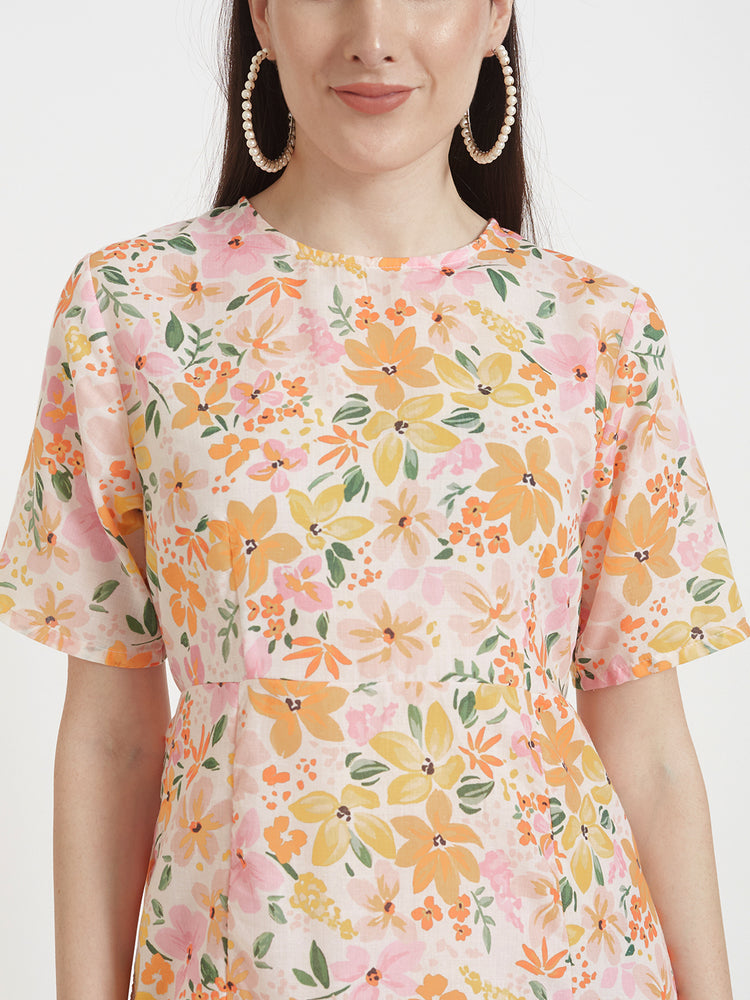 Luxury Cambric Digital Print Maxi Dress With Slash Pocket