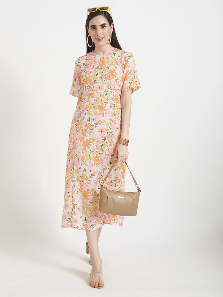 Luxury Cambric Digital Print Maxi Dress With Slash Pocket