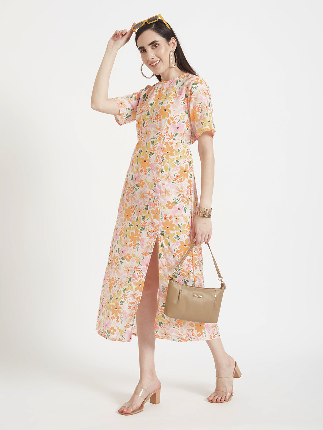 Luxury Cambric Digital Print Maxi Dress With Slash Pocket