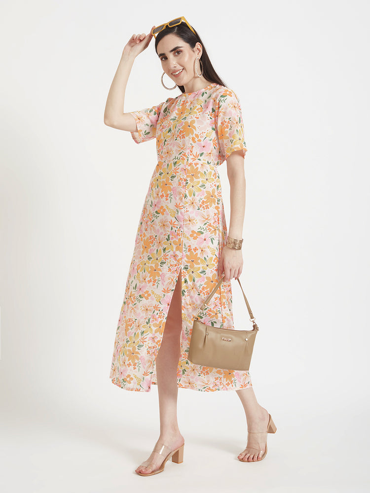 Luxury Cambric Digital Print Maxi Dress With Slash Pocket