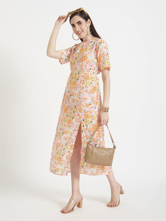 Luxury Cambric Digital Print Maxi Dress With Slash Pocket