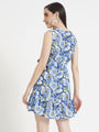 Premium Micro Digital Print V Neck Flare Dress With Slash Pocket