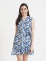 Premium Micro Digital Print V Neck Flare Dress With Slash Pocket