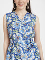 Premium Micro Digital Print V Neck Flare Dress With Slash Pocket