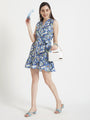Premium Micro Digital Print V Neck Flare Dress With Slash Pocket
