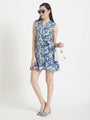 Premium Micro Digital Print V Neck Flare Dress With Slash Pocket