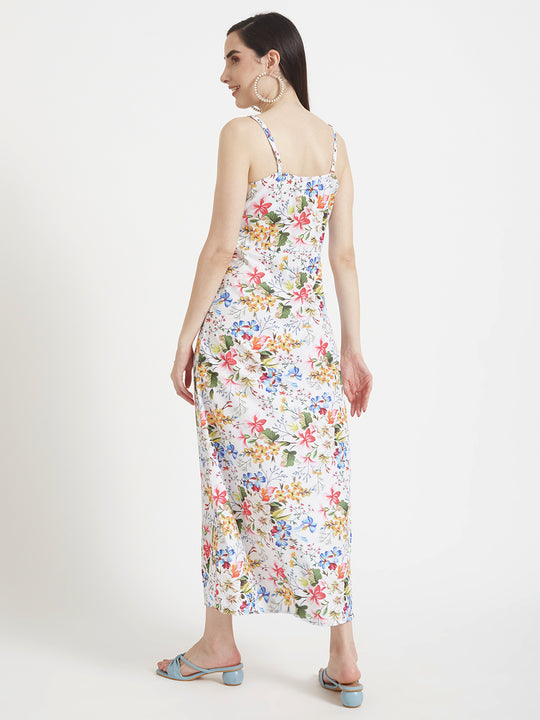 Premium Micro Digital Print Shoulder Strap Bodycon Maxi Dress With Slash Pocket