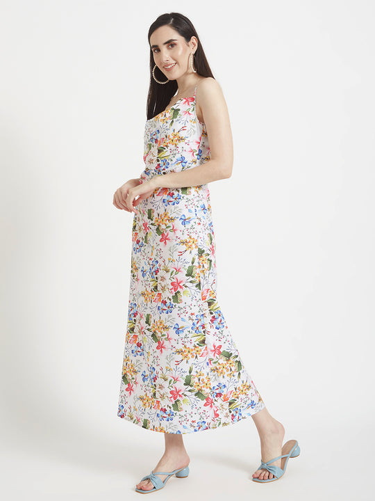 Premium Micro Digital Print Shoulder Strap Bodycon Maxi Dress With Slash Pocket