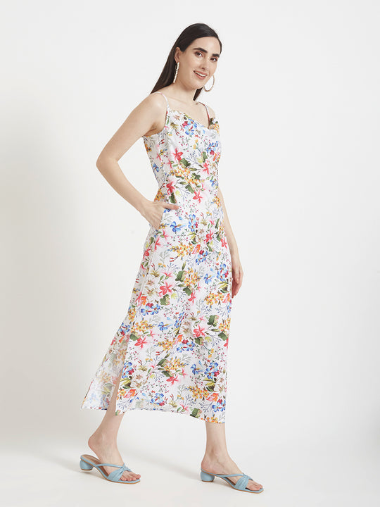 Premium Micro Digital Print Shoulder Strap Bodycon Maxi Dress With Slash Pocket
