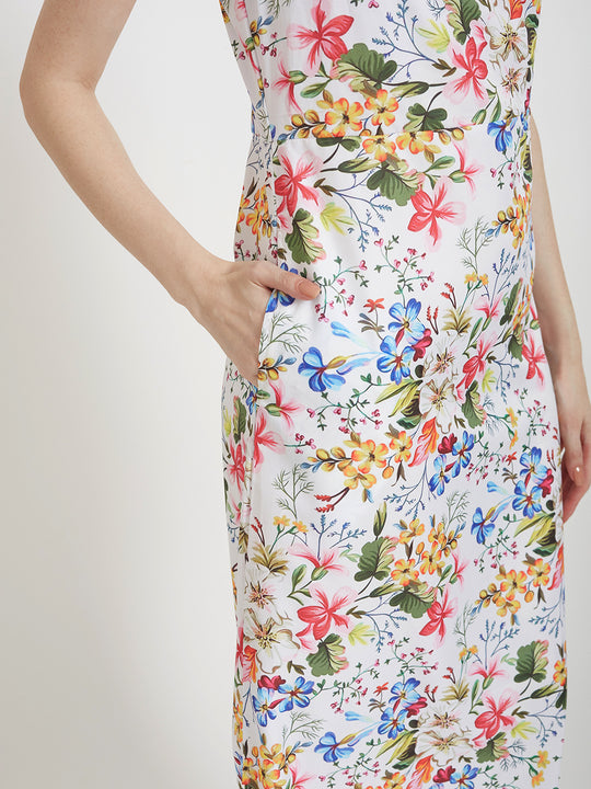 Premium Micro Digital Print Shoulder Strap Bodycon Maxi Dress With Slash Pocket