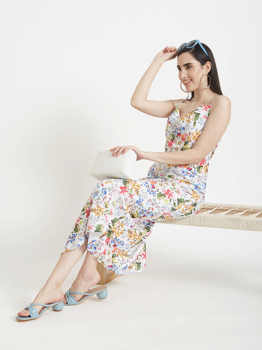 Premium Micro Digital Print Shoulder Strap Bodycon Maxi Dress With Slash Pocket