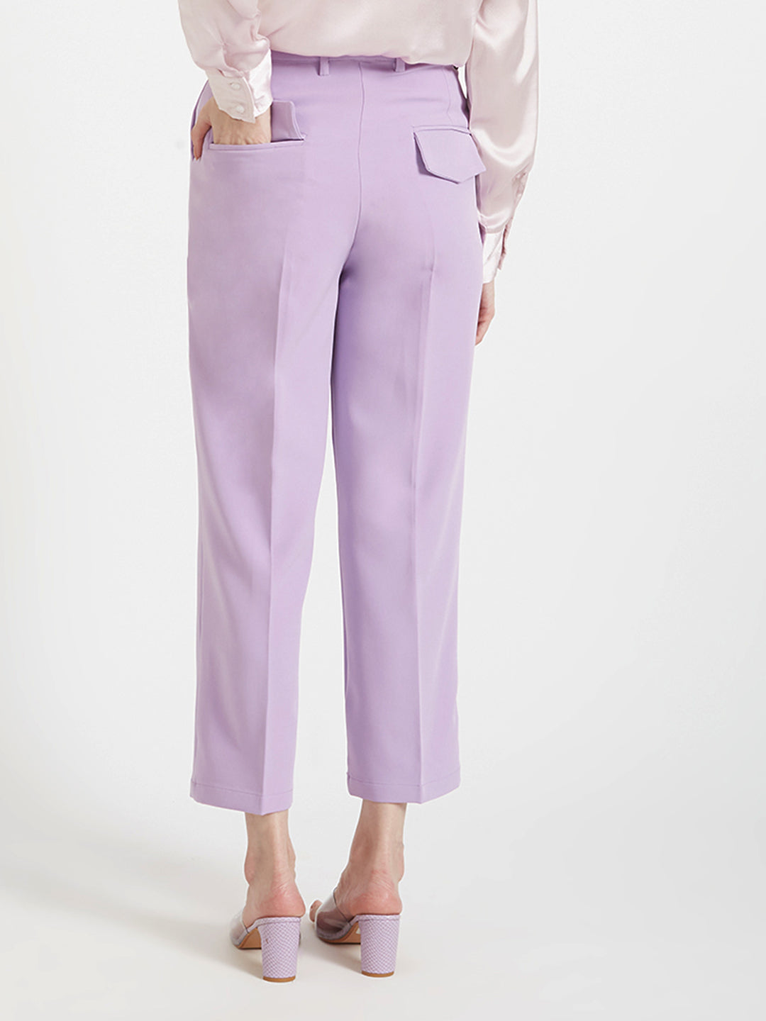 Women'S Luxury Banana Crepe Lilac Straight Fit Flap Pocket Trouser