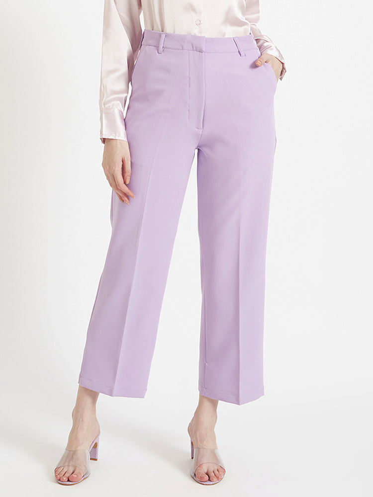 Women'S Luxury Banana Crepe Lilac Straight Fit Flap Pocket Trouser
