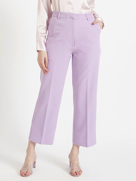 Women'S Luxury Banana Crepe Lilac Straight Fit Flap Pocket Trouser