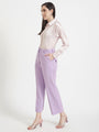 Women'S Premium Light Pink Regular Fit Solid Satin Shirt With Lilac Straight Fit Trouser