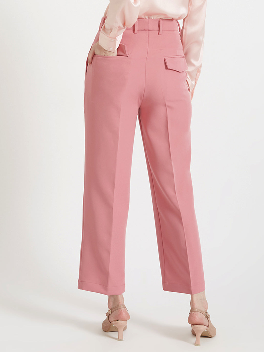 Women'S Luxury Banana Crepe French Rose Straight Fit Flap Pocket Trouser