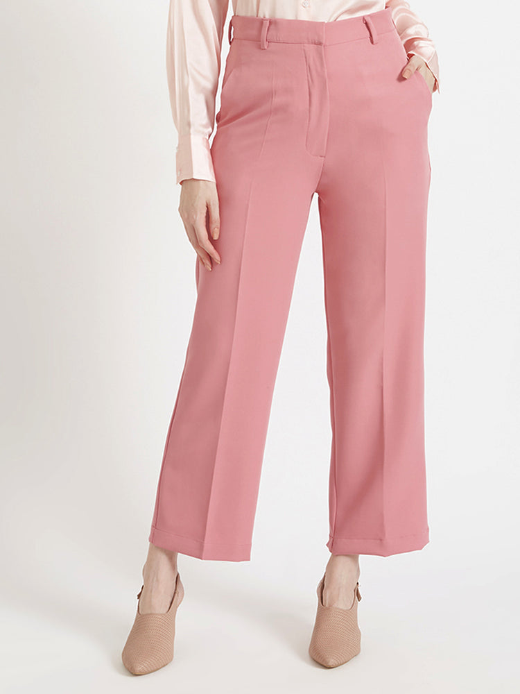 Women'S Luxury Banana Crepe French Rose Straight Fit Flap Pocket Trouser