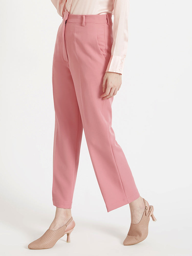 Women'S Luxury Banana Crepe French Rose Straight Fit Flap Pocket Trouser