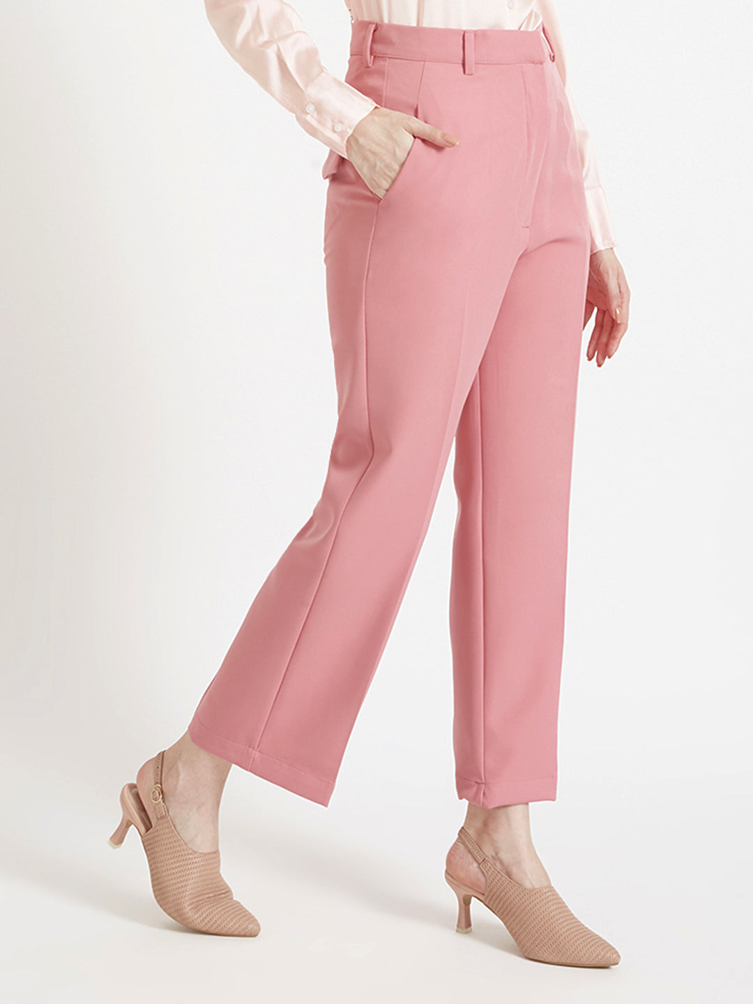 Women'S Luxury Banana Crepe French Rose Straight Fit Flap Pocket Trouser