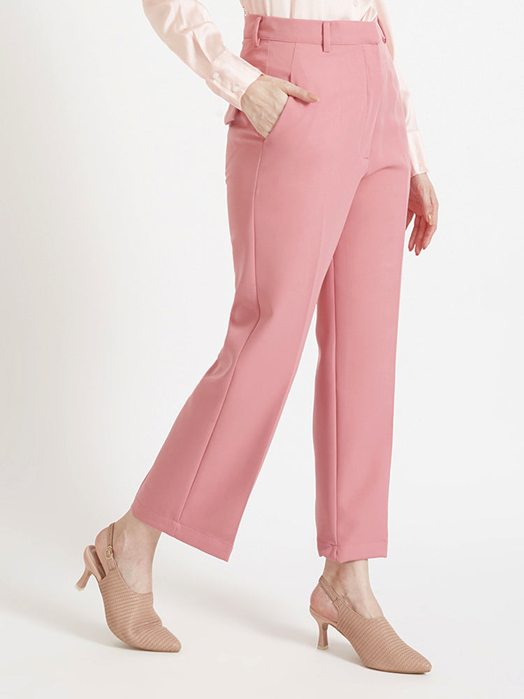 Women'S Luxury Banana Crepe French Rose Straight Fit Flap Pocket Trouser