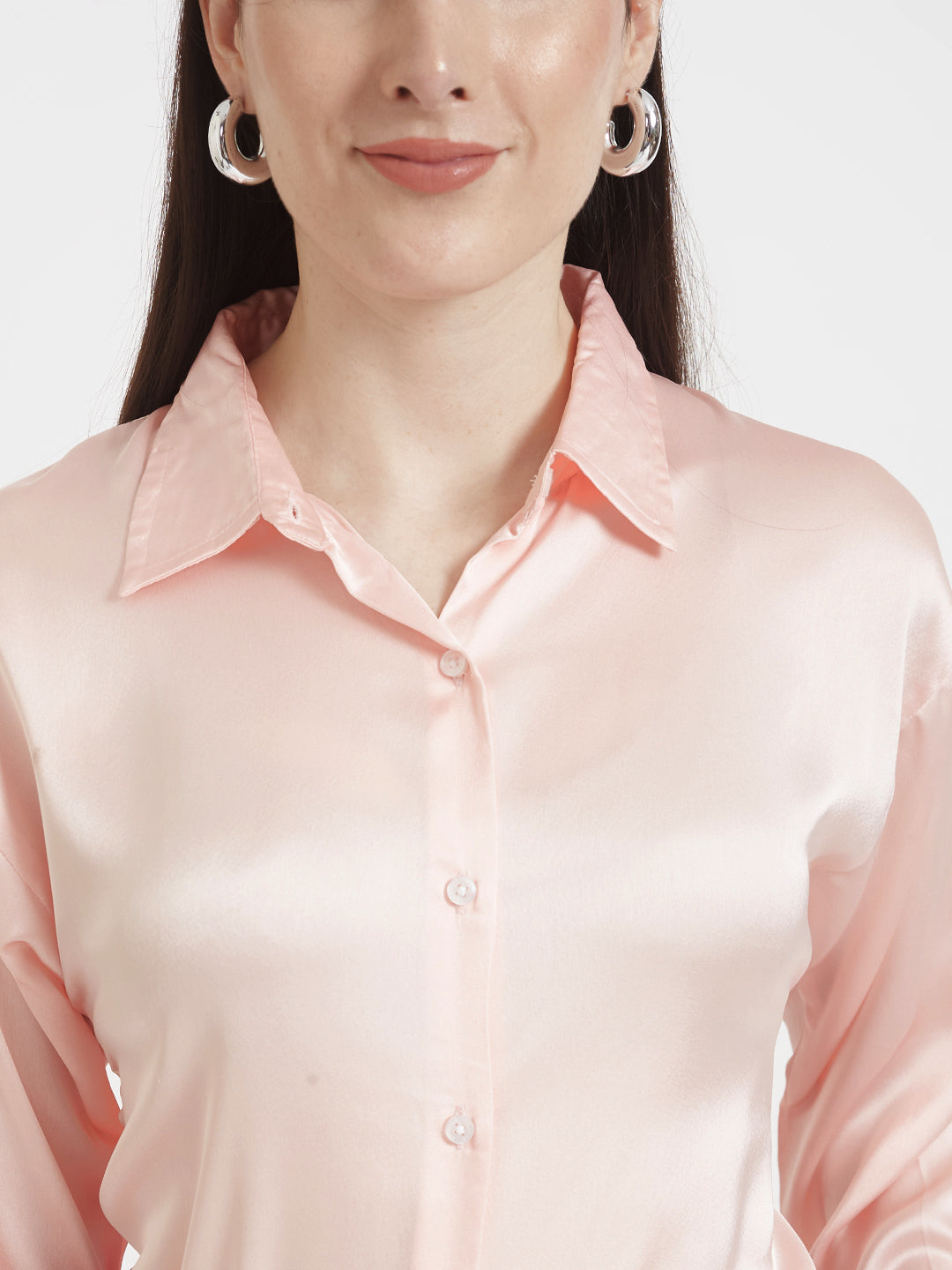 Women'S Premium Soft Pink Drop Shoulder Oversized Satin Shirt With Blush Pink Straight Fit Trouser
