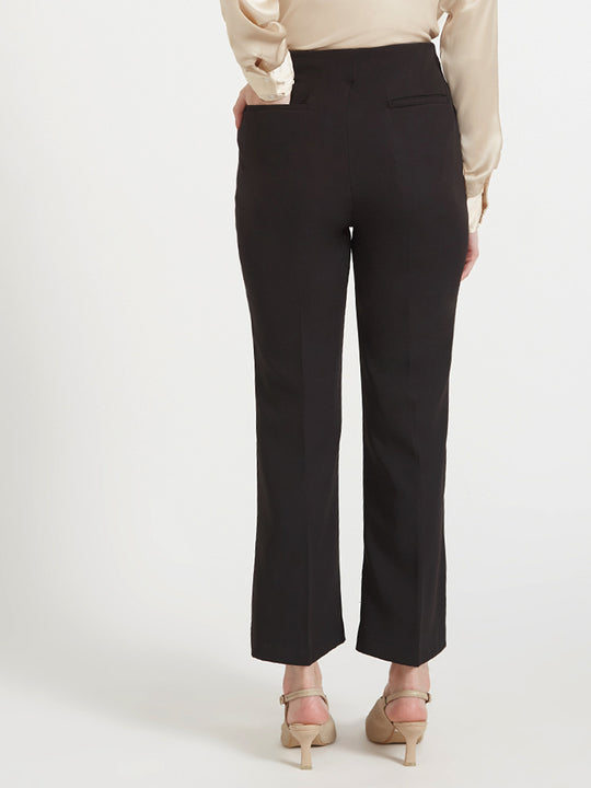 Women'S Luxury Banana Crepe Black Flared Trouser Slash Pocket