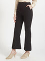 Women'S Luxury Banana Crepe Black Flared Trouser Slash Pocket