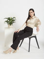 Women'S Luxury Banana Crepe Black Flared Trouser Slash Pocket