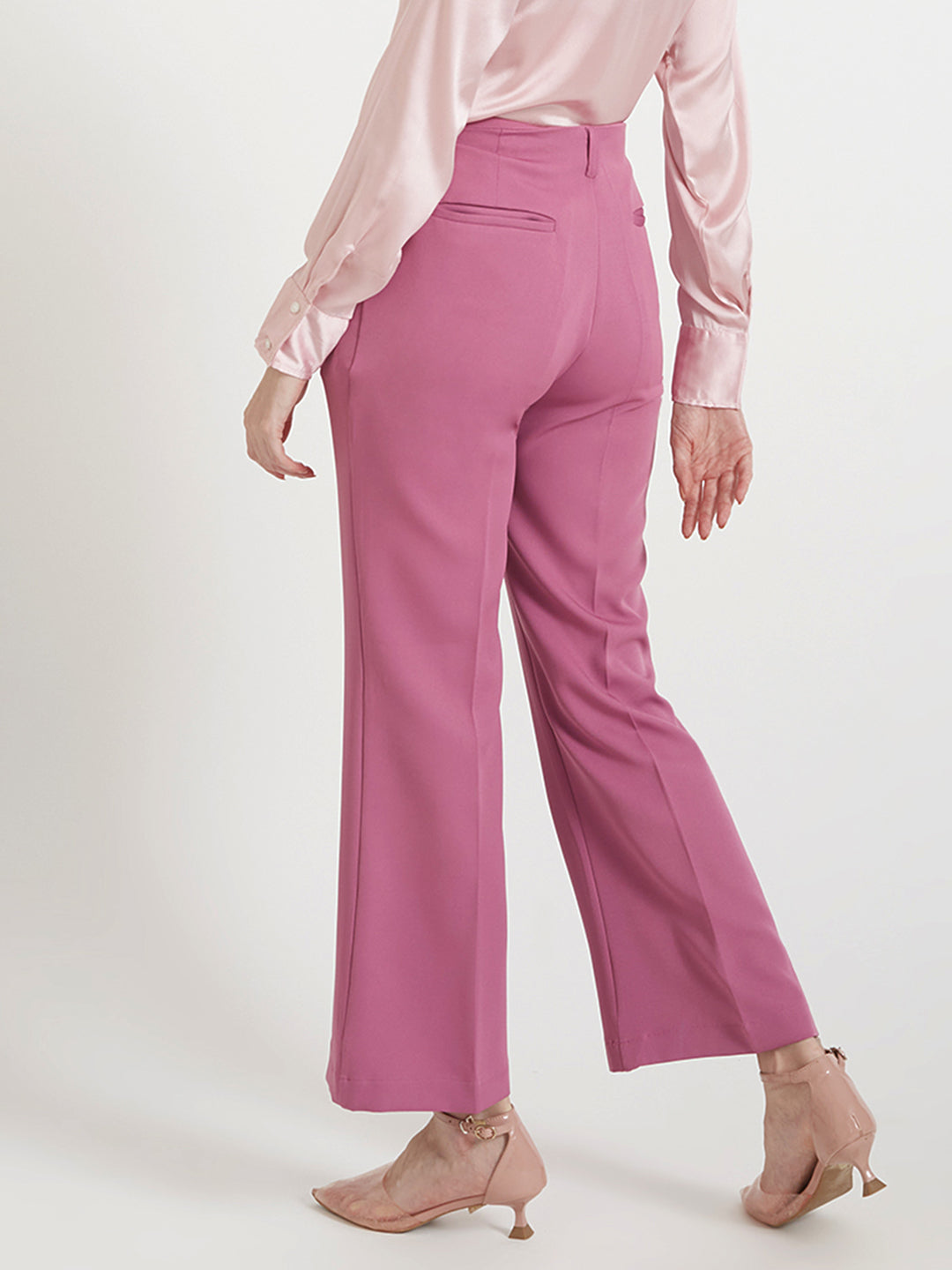 Women'S Luxury Banana Crepe Canyon Rose Flared Trouser Slash Pocket