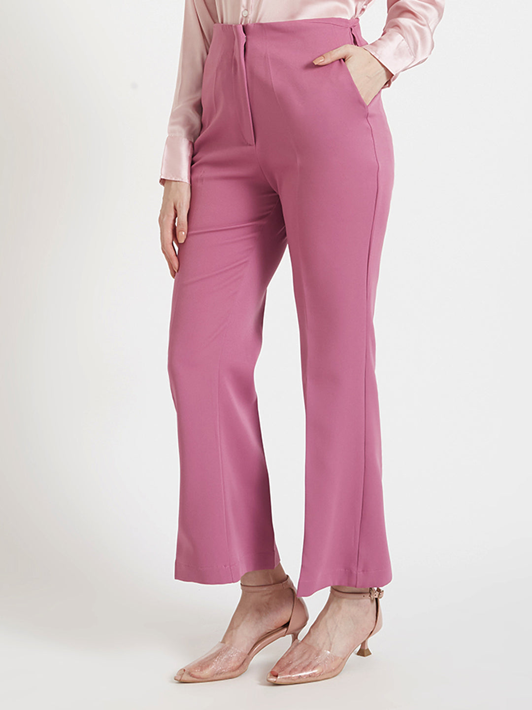 Women'S Luxury Banana Crepe Canyon Rose Flared Trouser Slash Pocket