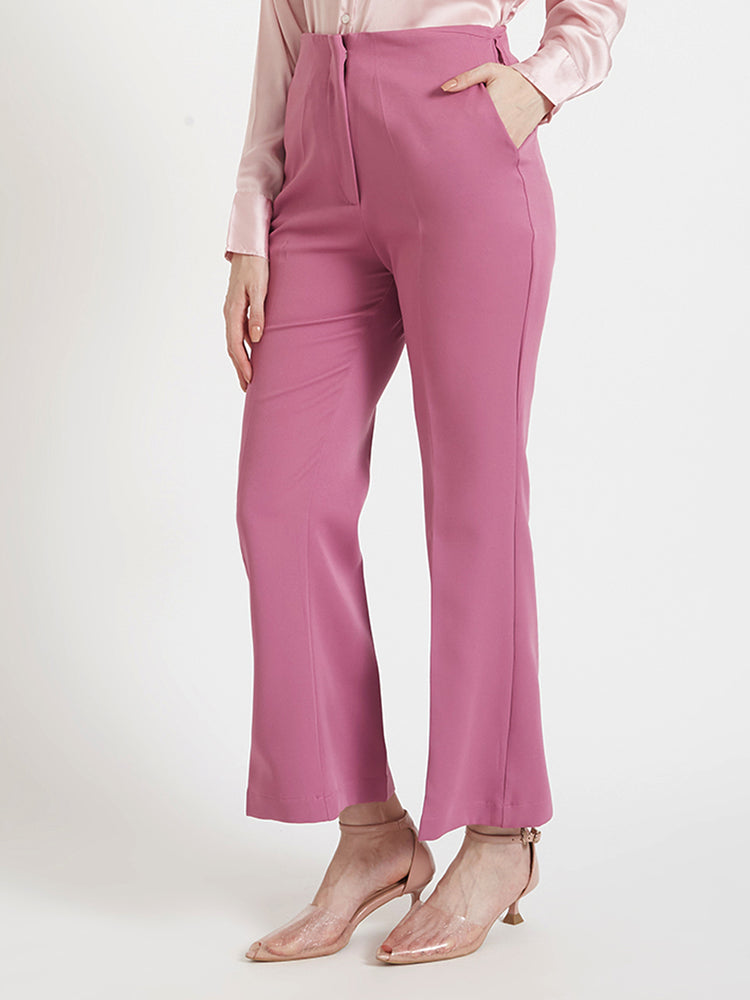Women'S Luxury Banana Crepe Canyon Rose Flared Trouser Slash Pocket