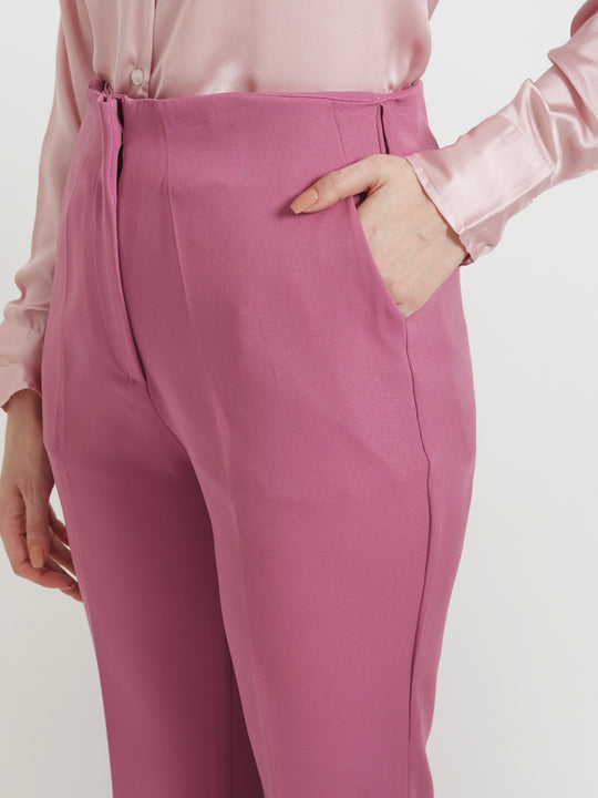 Women'S Luxury Banana Crepe Canyon Rose Flared Trouser Slash Pocket