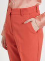 Women'S Luxury Banana Crepe Rust Red Straight Fit Flap Pocket Trouser