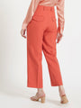 Women'S Luxury Banana Crepe Rust Red Straight Fit Flap Pocket Trouser