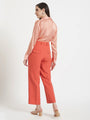 Women'S Premium Peachy Pink Drop Shoulder Oversized Satin Shirt With Coral Straight Fit Trouser
