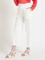 Women'S Luxury Banana Crepe Off White Straight Fit Flap Pocket Trouser