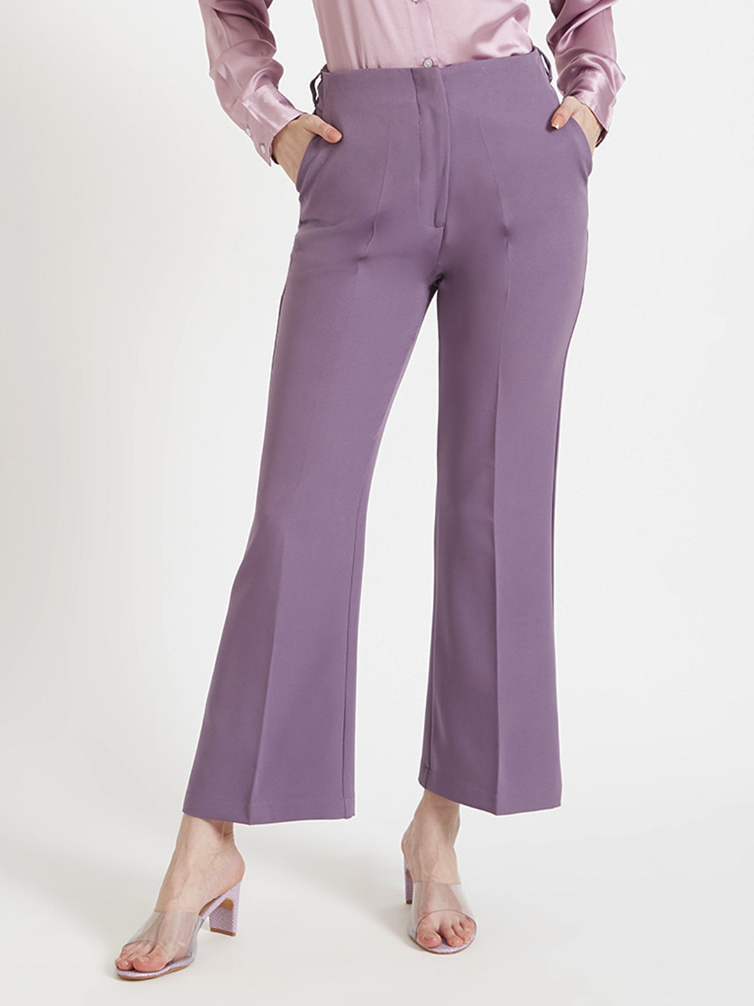 Women'S Luxury Banana Crepe Burlwood Flared Trouser Slash Pocket